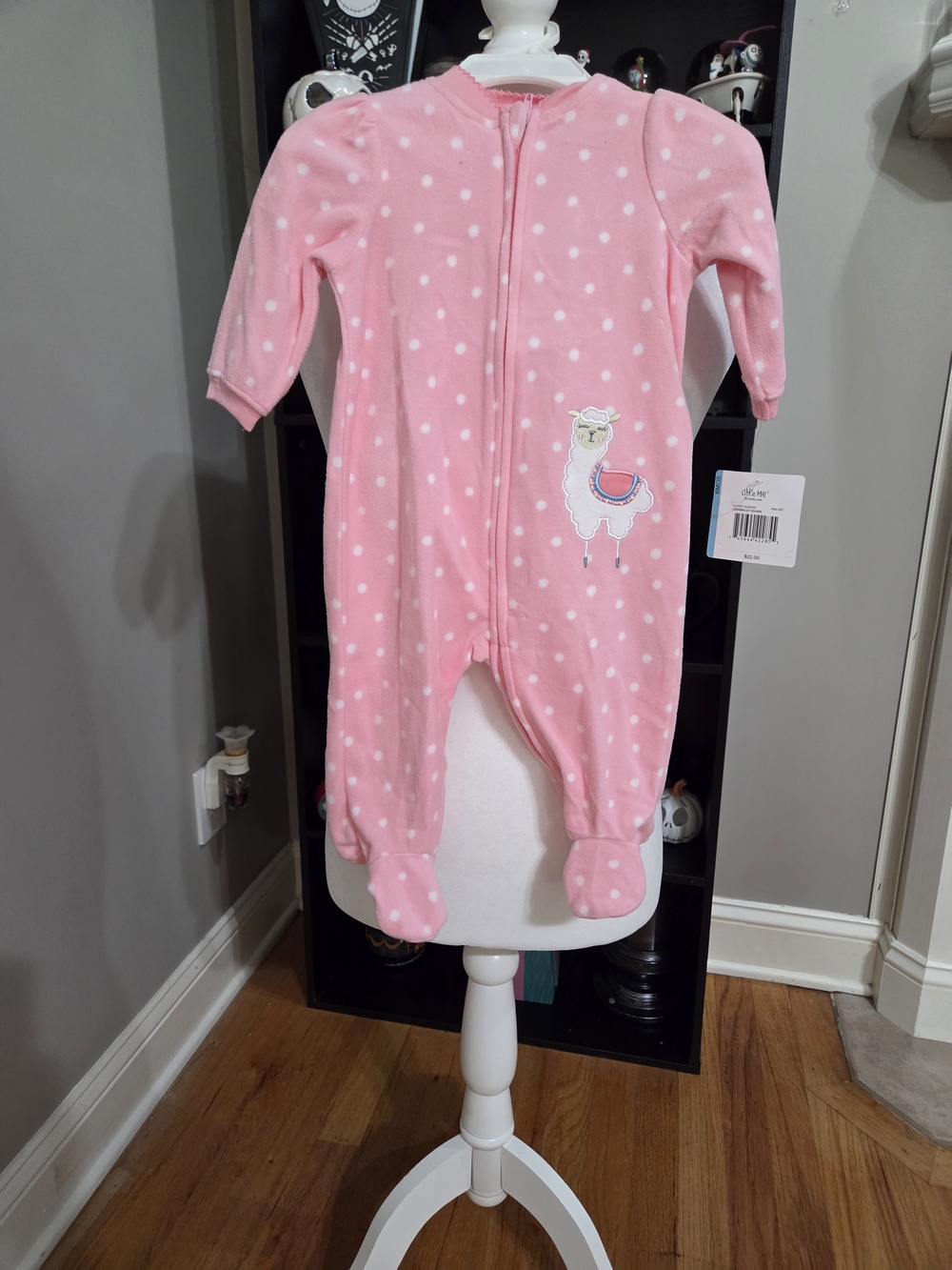 Little Me Pink Polka Dot Llama Footed One-Piece